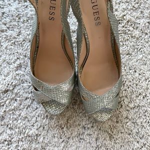Guess high heels platform peep toe shoes, size8, silver color, wedding party